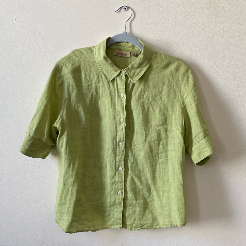 Vintage Green Linen Button-Down